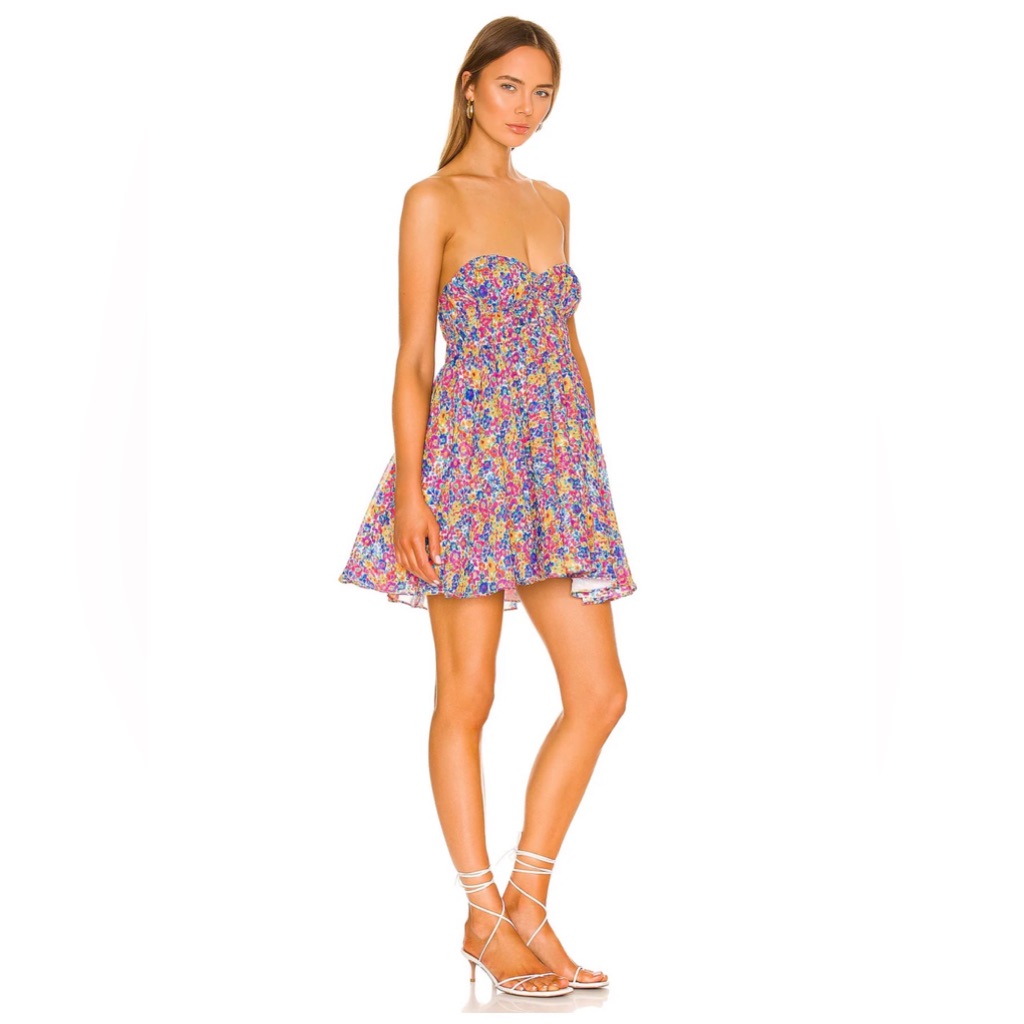 For Love & Lemons Strapless Floral Mini Dress In Multicolor
